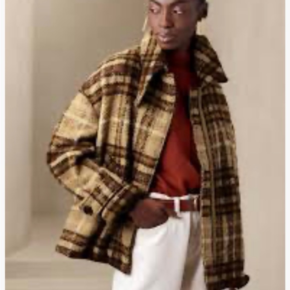 Banana Republic Oversized Balcamaan Jacket Neutral plaid. XXS but fits like XS/S - Picture 8 of 14